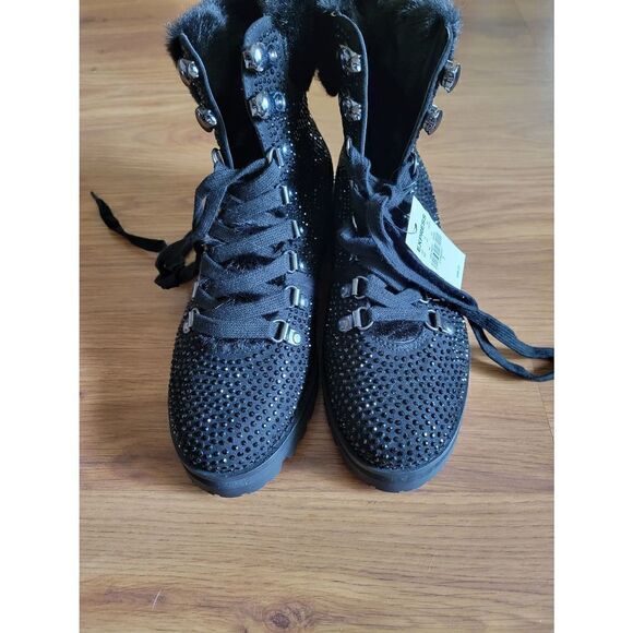 NWT Express Black Sequin Combat Boot - Picture 3 of 7